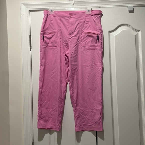 Danskin M pink capri nylon spandex adjustable waist pants pockets euc - Picture 1 of 10